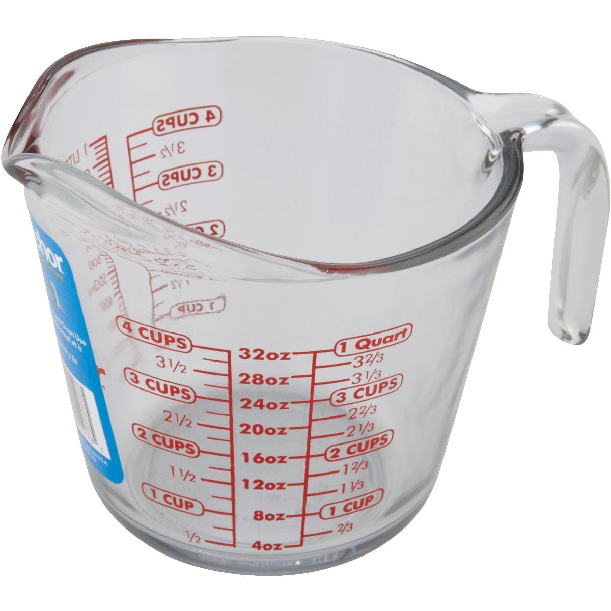 Anchor Hocking 551780L13 Measuring Cups, Open Handle, Glass, 4 Cup