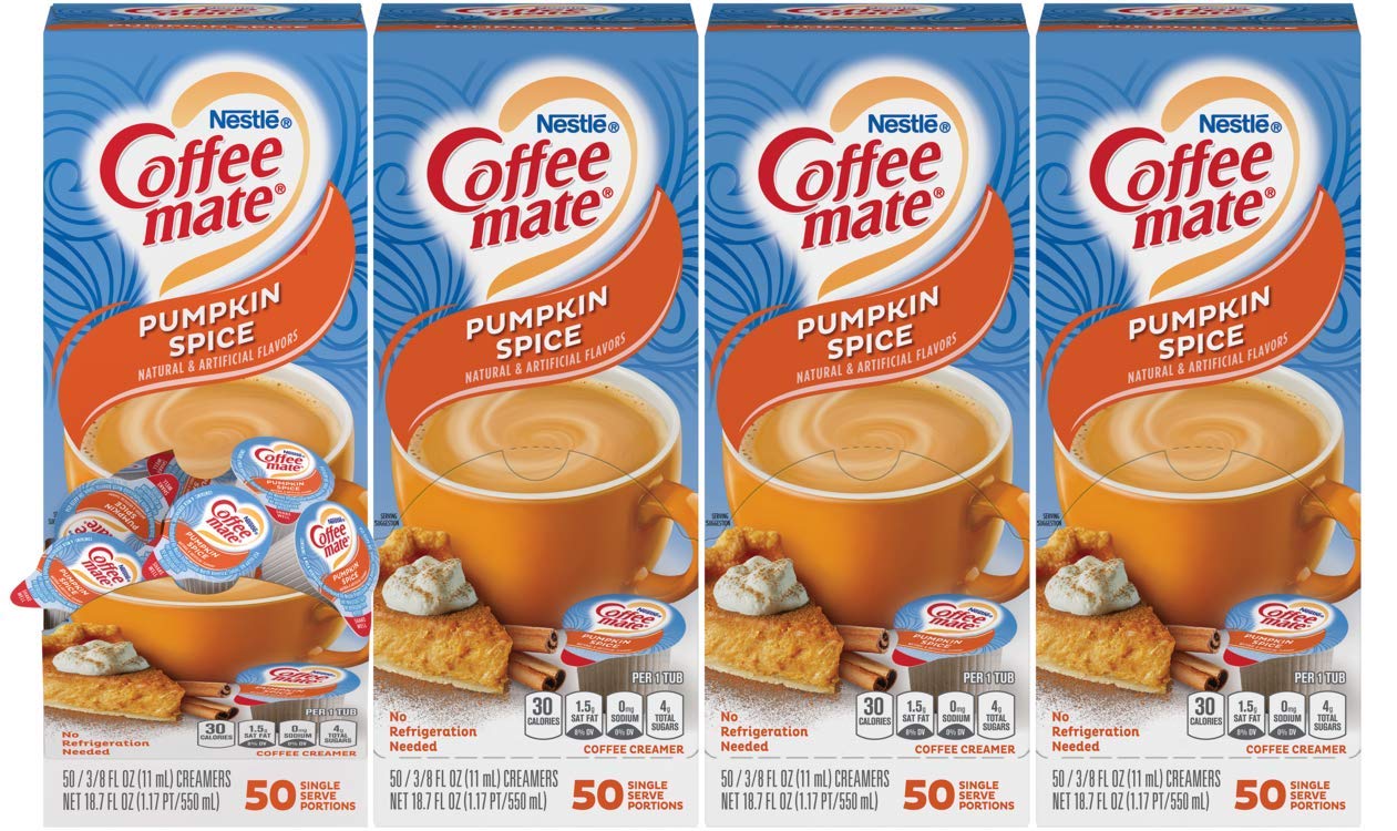 Liquid Coffee Creamer, Pumpkin Spice, 0.375 oz Mini Cups, 50/Box, 4 Box/Carton