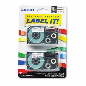 Tape Cassettes for KL Label Makers, 18mm x 26ft, Black on Clear, 2/Pack